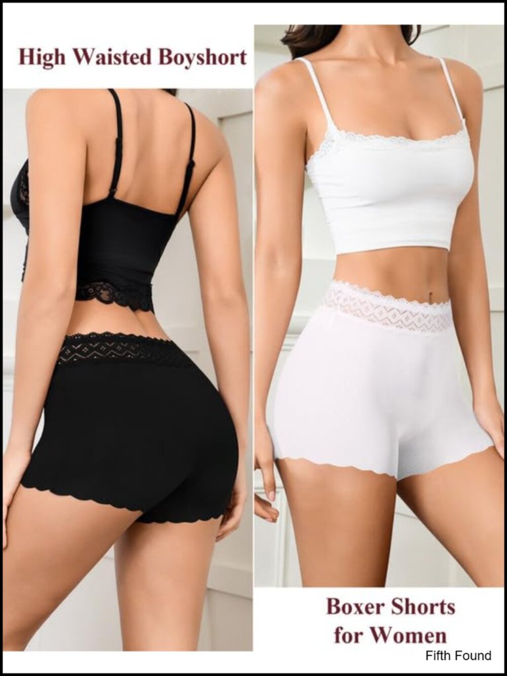 Women's High Waisted Seamless Lace Boxer Briefs Full Coverage Panties 5 Pack - Picture 2 of 6